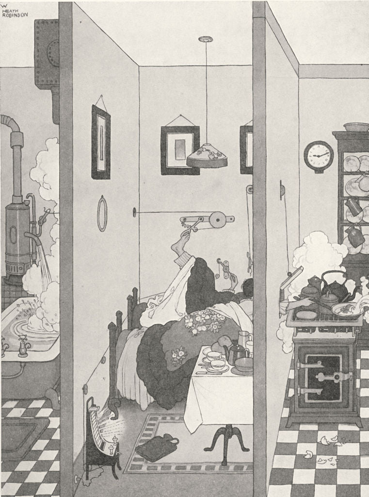 HEATH ROBINSON. Flat life. Ingenious devices for use on chilly mornings 1935
